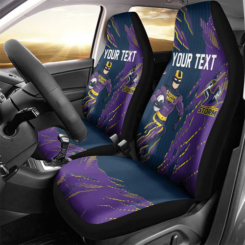 Personalized Melbourne Storm Car Seat Cover Dynamic Lightning Mascot Rugby Australia