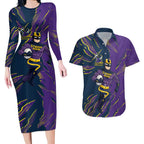Personalized Melbourne Storm Couples Matching Long Sleeve Bodycon Dress and Hawaiian Shirt Dynamic Lightning Mascot Rugby Australia