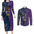 Personalized Melbourne Storm Couples Matching Long Sleeve Bodycon Dress and Long Sleeve Button Shirt Dynamic Lightning Mascot Rugby Australia