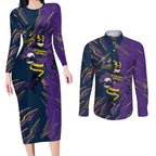 Personalized Melbourne Storm Couples Matching Long Sleeve Bodycon Dress and Long Sleeve Button Shirt Dynamic Lightning Mascot Rugby Australia