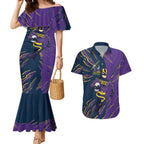 Personalized Melbourne Storm Couples Matching Mermaid Dress and Hawaiian Shirt Dynamic Lightning Mascot Rugby Australia