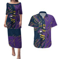 Personalized Melbourne Storm Couples Matching Puletasi and Hawaiian Shirt Dynamic Lightning Mascot Rugby Australia