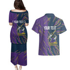 Personalized Melbourne Storm Couples Matching Puletasi and Hawaiian Shirt Dynamic Lightning Mascot Rugby Australia