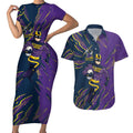 Personalized Melbourne Storm Couples Matching Short Sleeve Bodycon Dress and Hawaiian Shirt Dynamic Lightning Mascot Rugby Australia