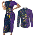 Personalized Melbourne Storm Couples Matching Short Sleeve Bodycon Dress and Long Sleeve Button Shirt Dynamic Lightning Mascot Rugby Australia