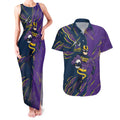 Personalized Melbourne Storm Couples Matching Tank Maxi Dress and Hawaiian Shirt Dynamic Lightning Mascot Rugby Australia