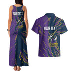 Personalized Melbourne Storm Couples Matching Tank Maxi Dress and Hawaiian Shirt Dynamic Lightning Mascot Rugby Australia