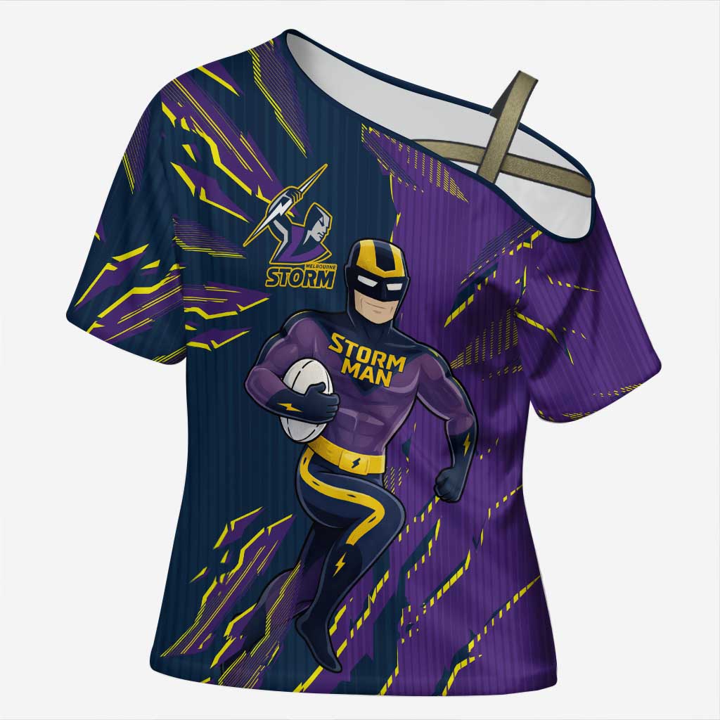 Personalized Melbourne Storm Cross Shoulder Shirt Dynamic Lightning Mascot Rugby Australia