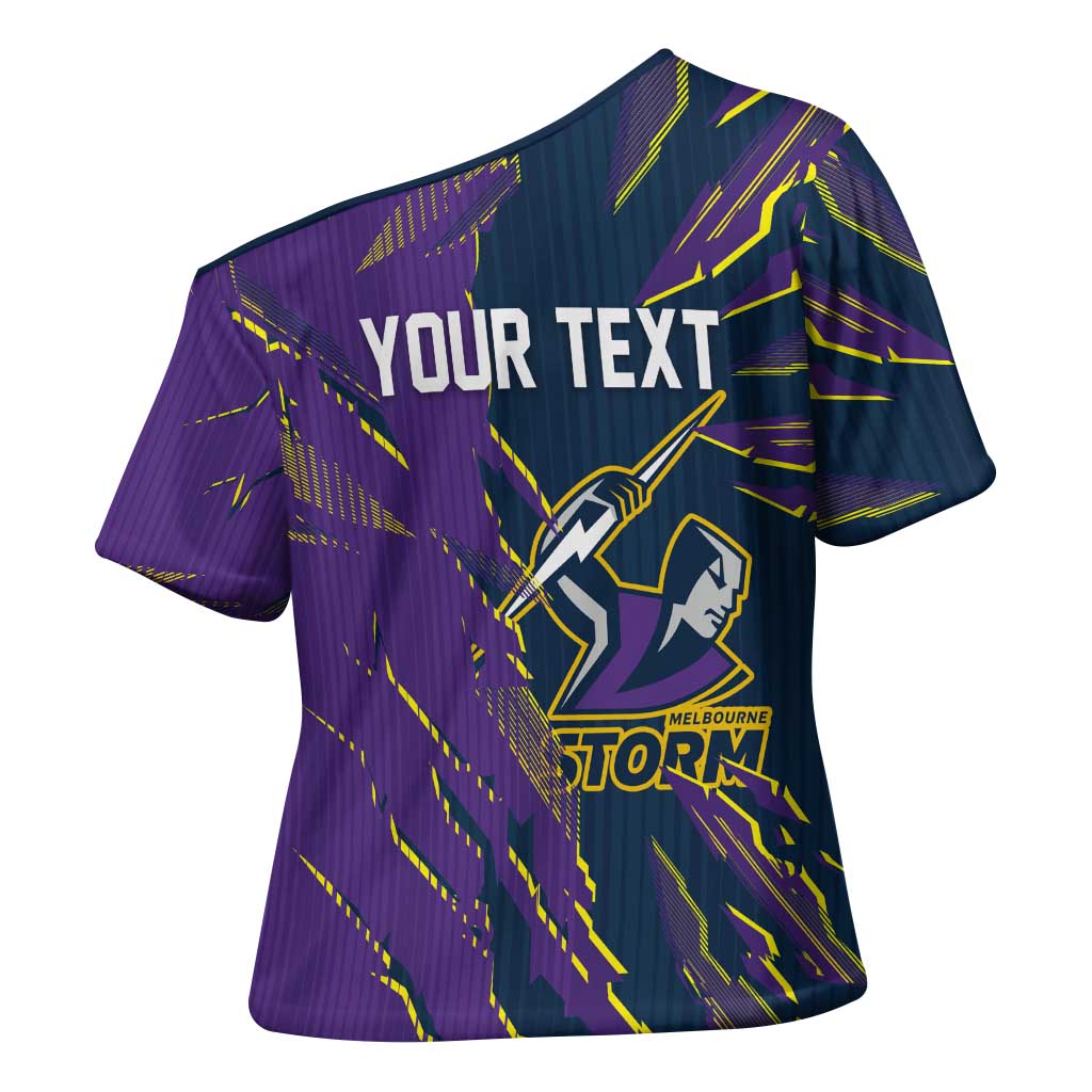 Personalized Melbourne Storm Cross Shoulder Shirt Dynamic Lightning Mascot Rugby Australia