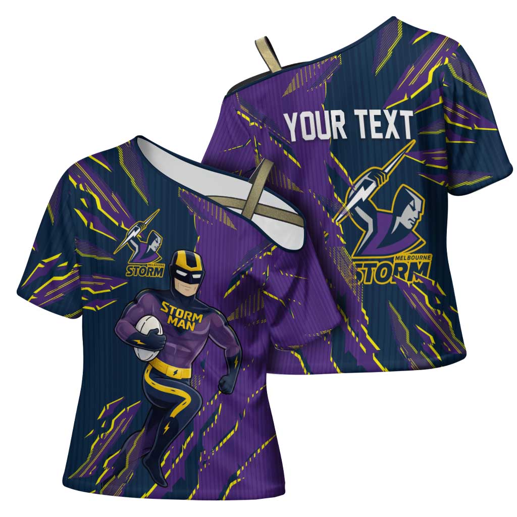 Personalized Melbourne Storm Cross Shoulder Shirt Dynamic Lightning Mascot Rugby Australia
