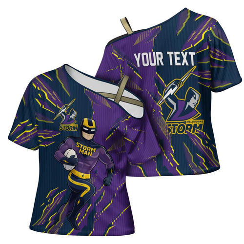 Personalized Melbourne Storm Cross Shoulder Shirt Dynamic Lightning Mascot Rugby Australia
