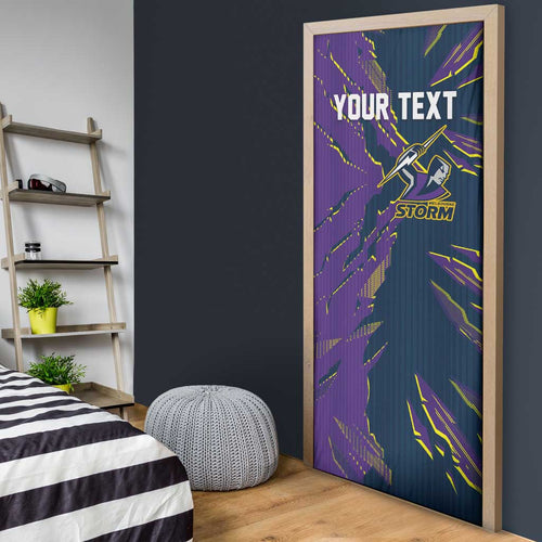 Personalized Melbourne Storm Door Cover Dynamic Lightning Mascot Rugby Australia