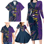Personalized Melbourne Storm Family Matching Long Sleeve Bodycon Dress and Hawaiian Shirt Dynamic Lightning Mascot Rugby Australia