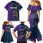 Personalized Melbourne Storm Family Matching Mermaid Dress and Hawaiian Shirt Dynamic Lightning Mascot Rugby Australia