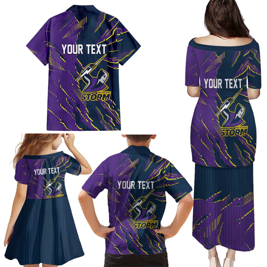 Personalized Melbourne Storm Family Matching Puletasi and Hawaiian Shirt Dynamic Lightning Mascot Rugby Australia