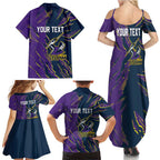 Personalized Melbourne Storm Family Matching Summer Maxi Dress and Hawaiian Shirt Dynamic Lightning Mascot Rugby Australia