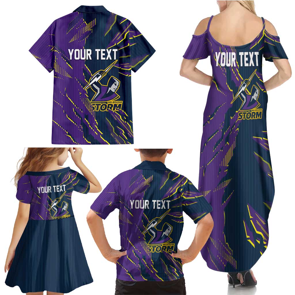 Personalized Melbourne Storm Family Matching Summer Maxi Dress and Hawaiian Shirt Dynamic Lightning Mascot Rugby Australia