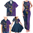Personalized Melbourne Storm Family Matching Tank Maxi Dress and Hawaiian Shirt Dynamic Lightning Mascot Rugby Australia