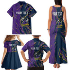 Personalized Melbourne Storm Family Matching Tank Maxi Dress and Hawaiian Shirt Dynamic Lightning Mascot Rugby Australia