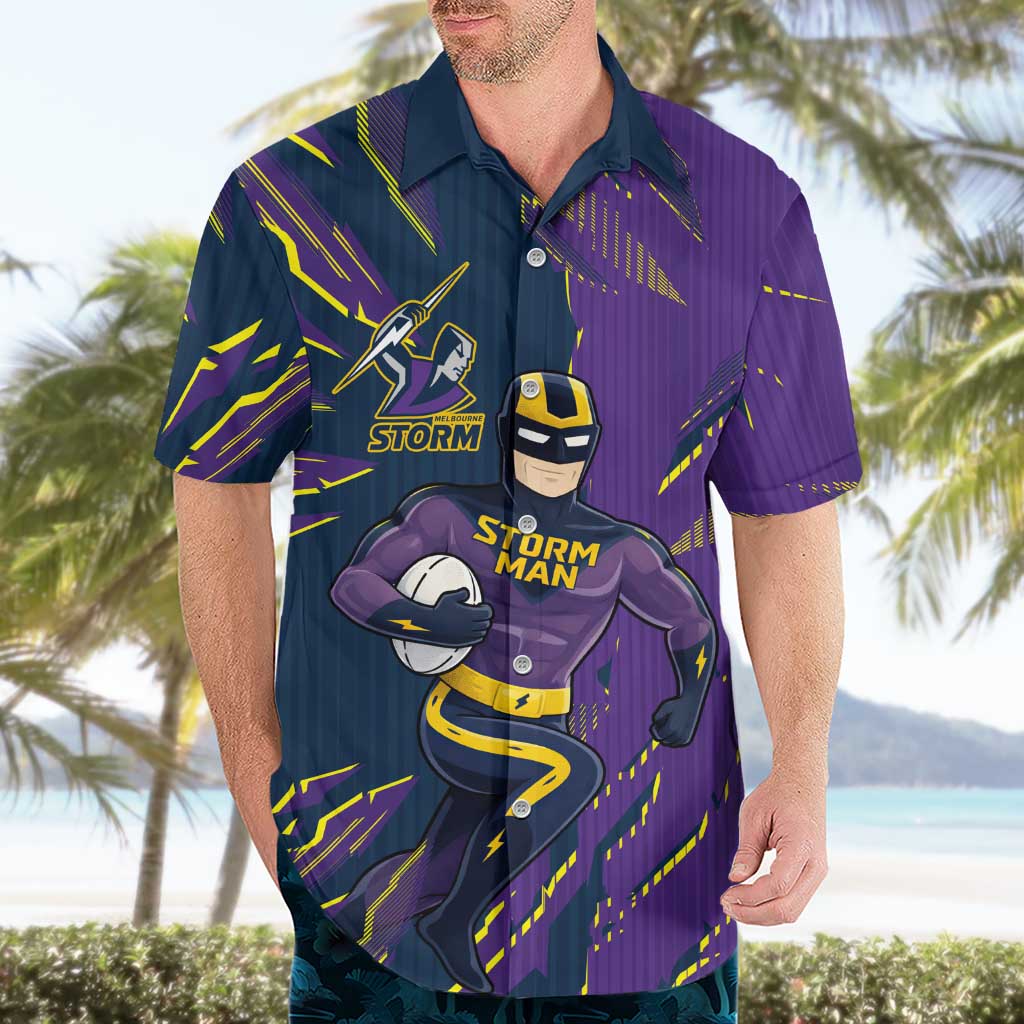 Personalized Melbourne Storm Hawaiian Shirt Dynamic Lightning Mascot Rugby Australia