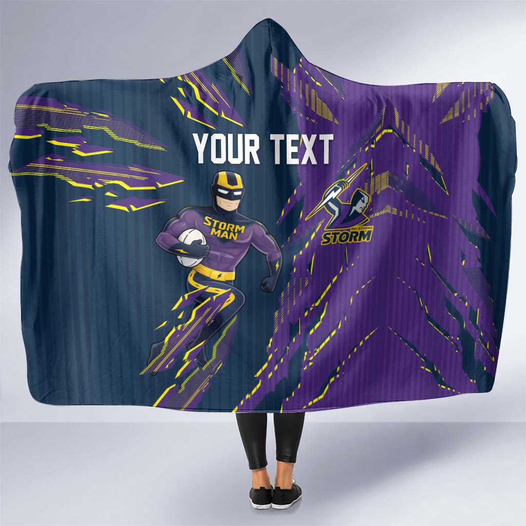 Personalized Melbourne Storm Hooded Blanket Dynamic Lightning Mascot Rugby Australia