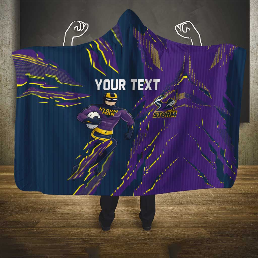 Personalized Melbourne Storm Hooded Blanket Dynamic Lightning Mascot Rugby Australia