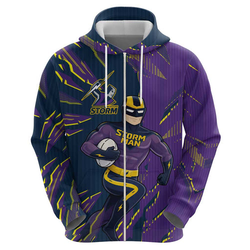 Personalized Melbourne Storm Hoodie Dynamic Lightning Mascot Rugby Australia