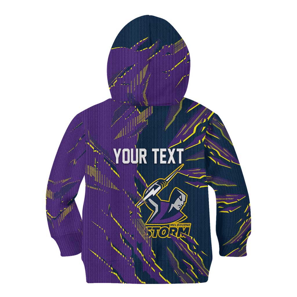 Personalized Melbourne Storm Kid Hoodie Dynamic Lightning Mascot Rugby Australia