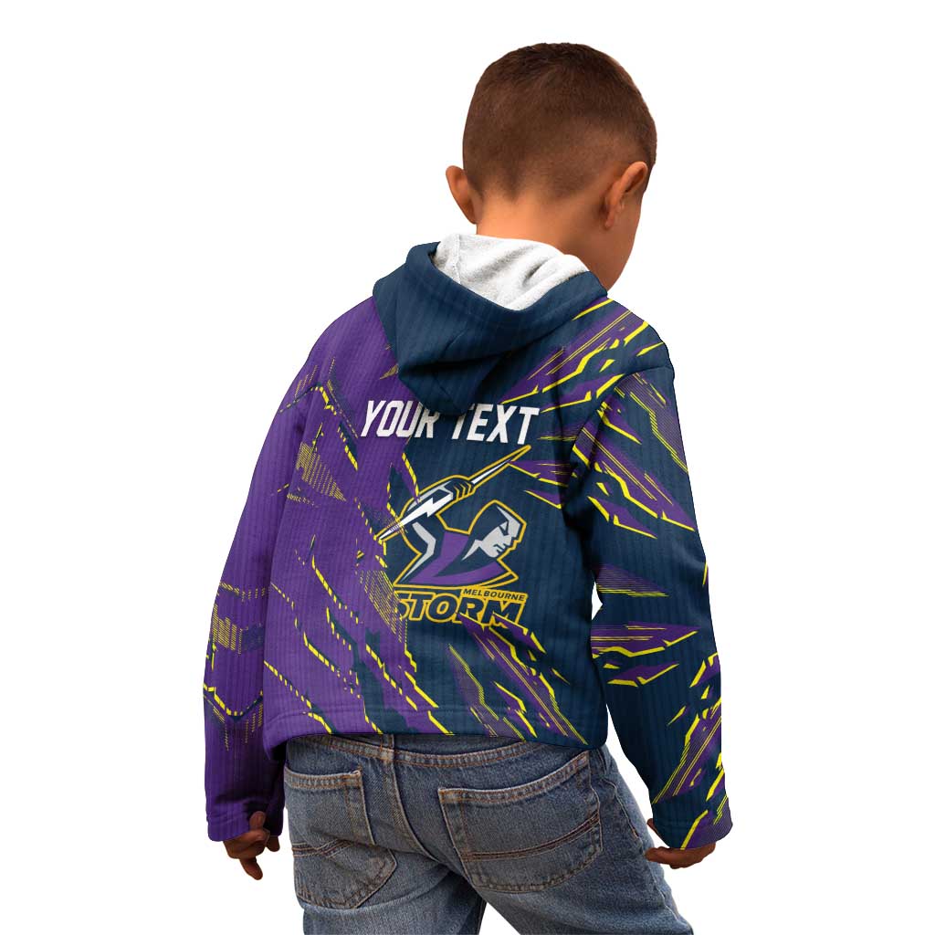 Personalized Melbourne Storm Kid Hoodie Dynamic Lightning Mascot Rugby Australia