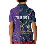 Personalized Melbourne Storm Kid Polo Shirt Dynamic Lightning Mascot Rugby Australia