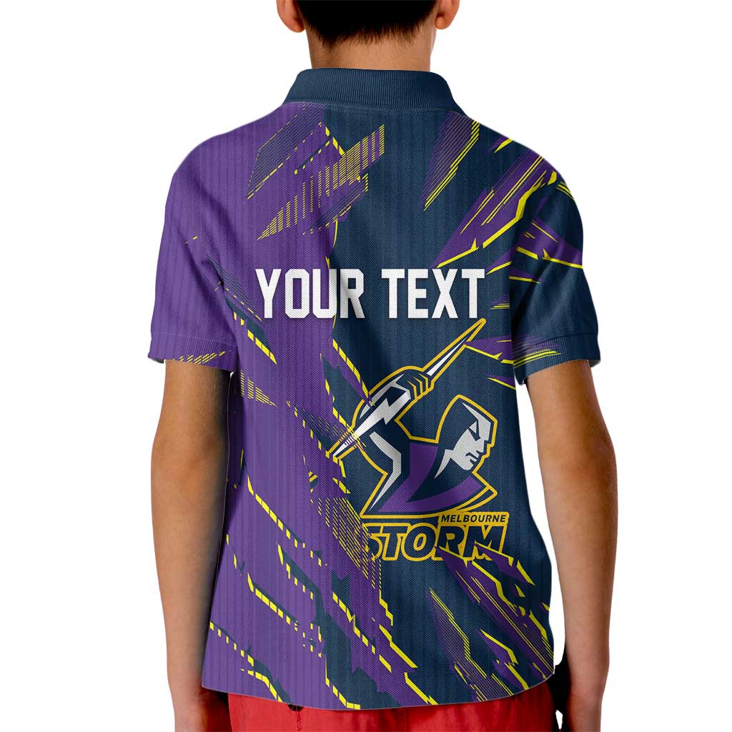 Personalized Melbourne Storm Kid Polo Shirt Dynamic Lightning Mascot Rugby Australia