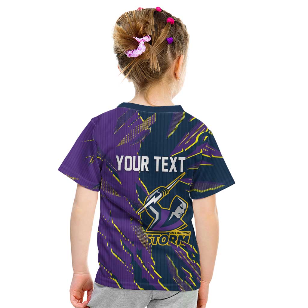 Personalized Melbourne Storm Kid T Shirt Dynamic Lightning Mascot Rugby Australia