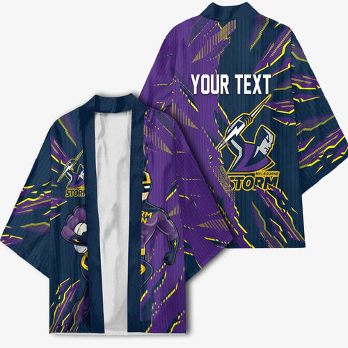 Personalized Melbourne Storm Kimono Dynamic Lightning Mascot Rugby Australia