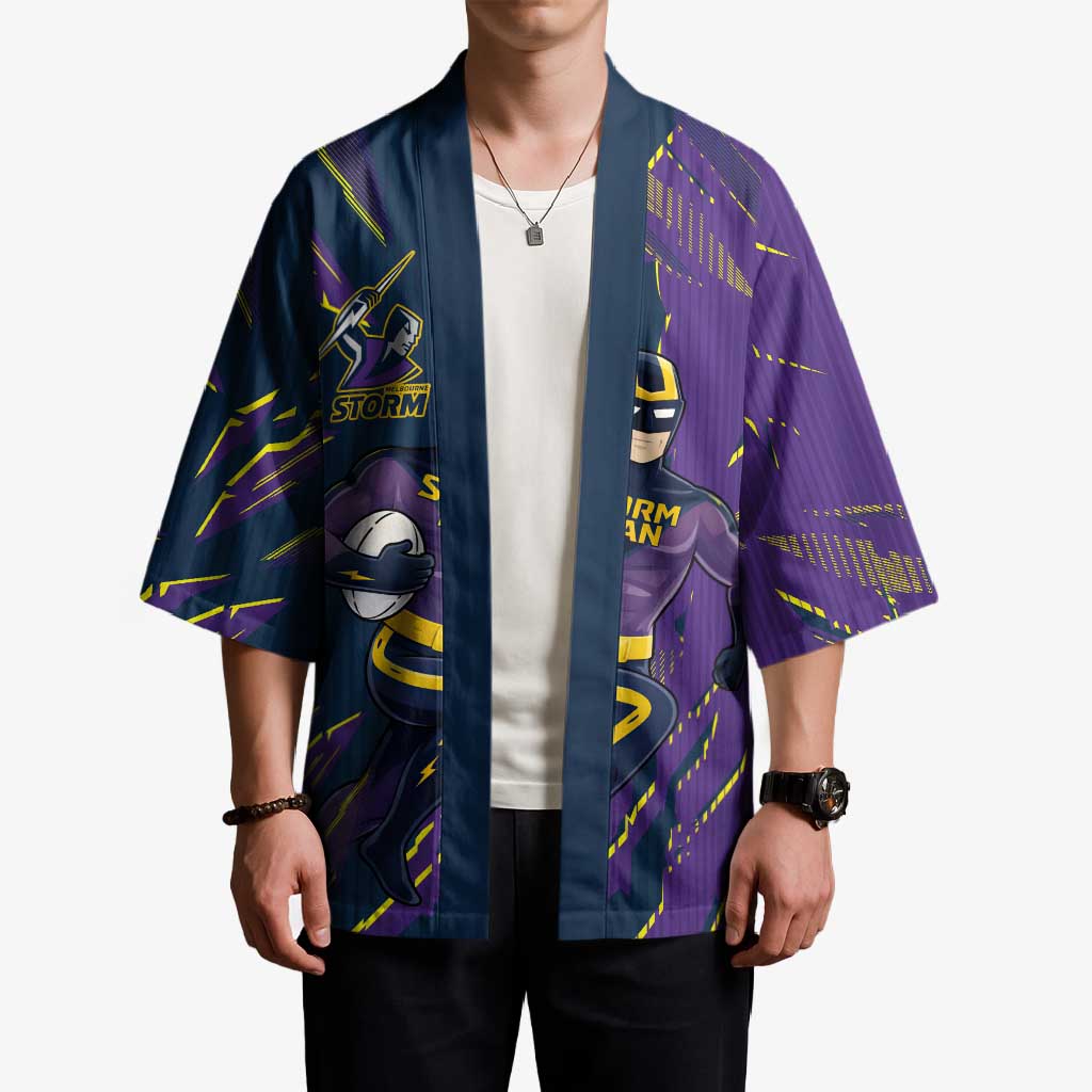 Personalized Melbourne Storm Kimono Dynamic Lightning Mascot Rugby Australia