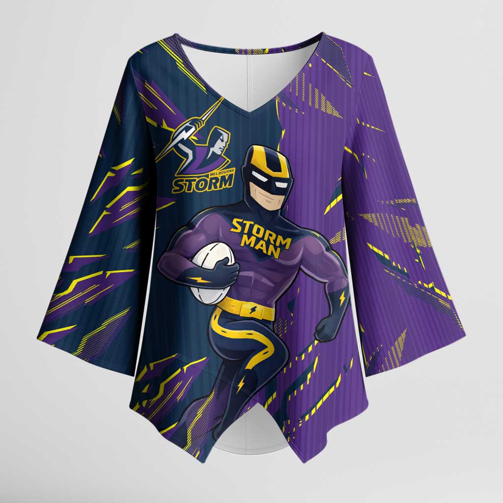Personalized Melbourne Storm Kimono Sleeve Blouse Dynamic Lightning Mascot Rugby Australia