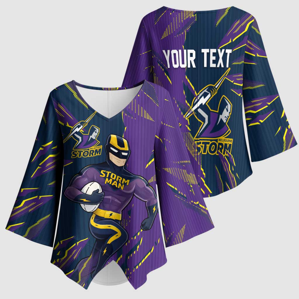 Personalized Melbourne Storm Kimono Sleeve Blouse Dynamic Lightning Mascot Rugby Australia