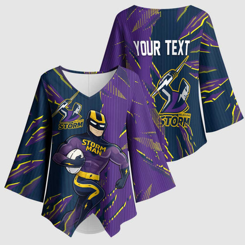 Personalized Melbourne Storm Kimono Sleeve Blouse Dynamic Lightning Mascot Rugby Australia