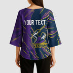 Personalized Melbourne Storm Kimono Sleeve Blouse Dynamic Lightning Mascot Rugby Australia