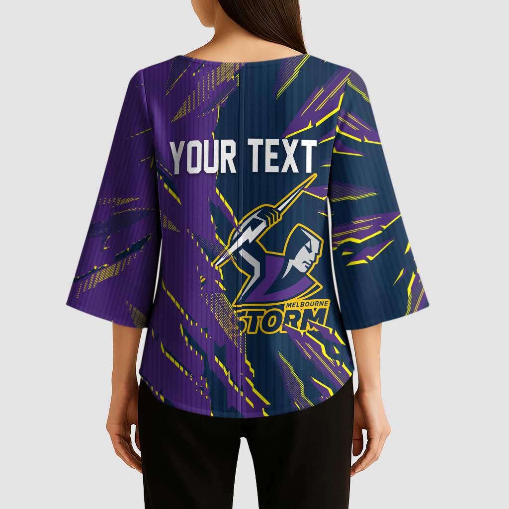Personalized Melbourne Storm Kimono Sleeve Blouse Dynamic Lightning Mascot Rugby Australia