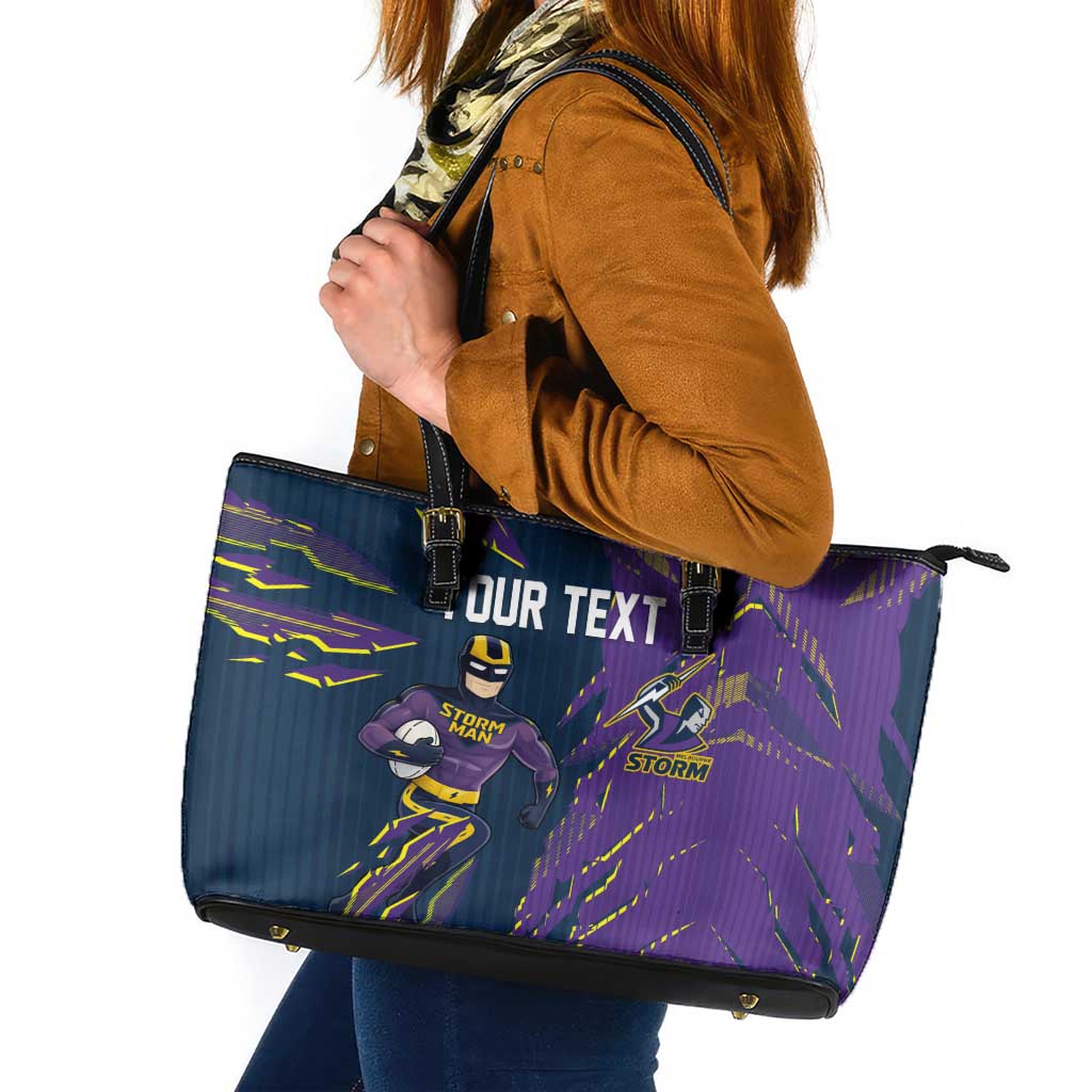 Personalized Melbourne Storm Leather Tote Bag Dynamic Lightning Mascot Rugby Australia