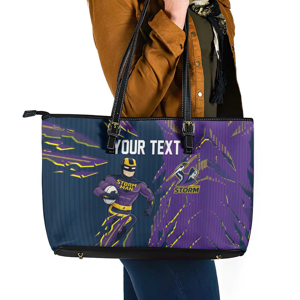 Personalized Melbourne Storm Leather Tote Bag Dynamic Lightning Mascot Rugby Australia