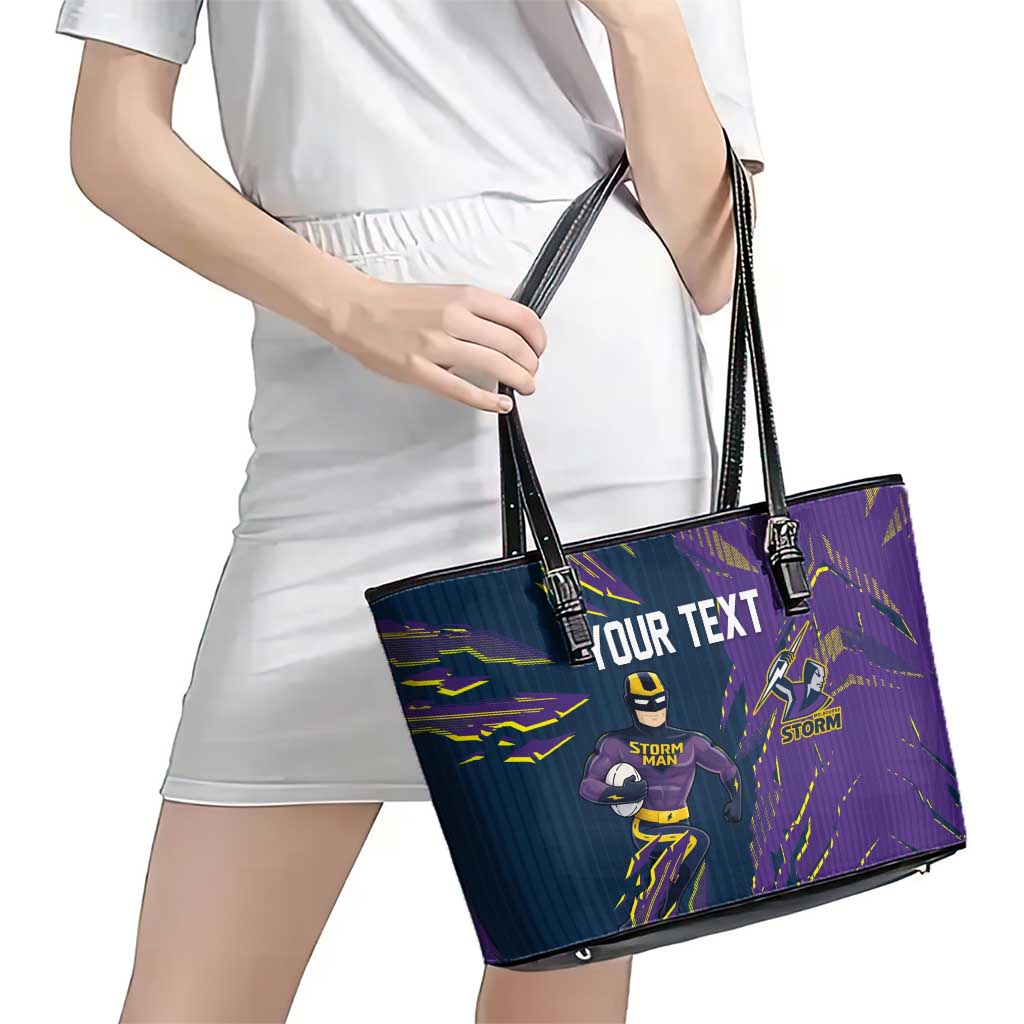 Personalized Melbourne Storm Leather Tote Bag Dynamic Lightning Mascot Rugby Australia
