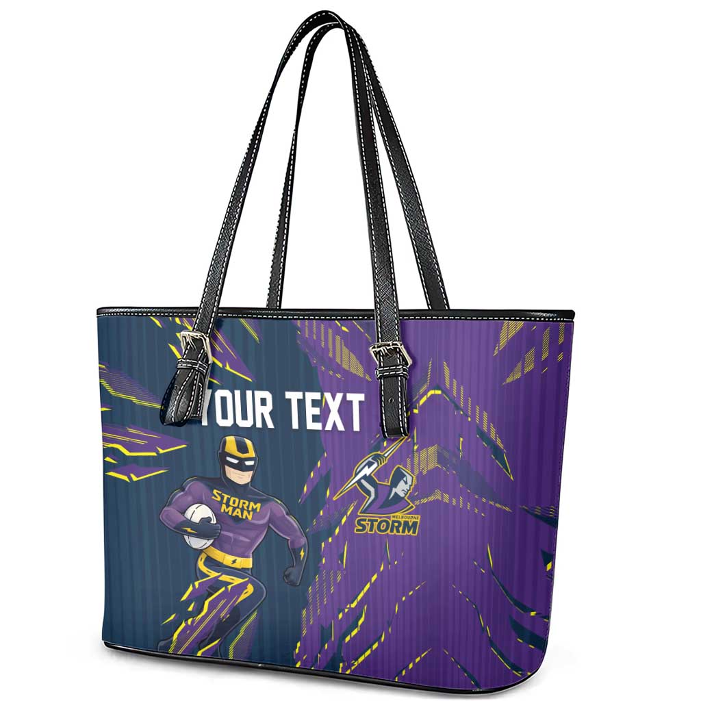 Personalized Melbourne Storm Leather Tote Bag Dynamic Lightning Mascot Rugby Australia