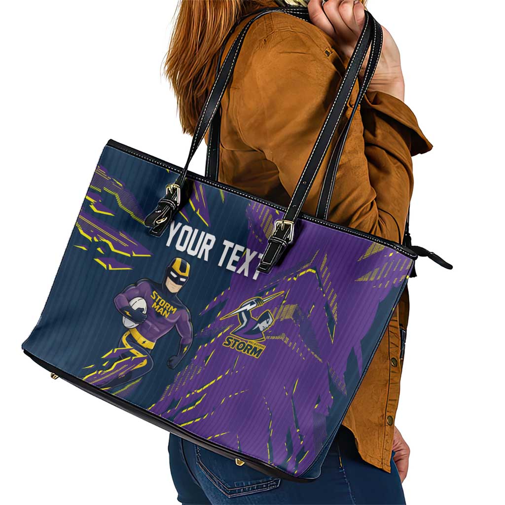 Personalized Melbourne Storm Leather Tote Bag Dynamic Lightning Mascot Rugby Australia