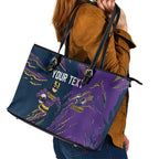 Personalized Melbourne Storm Leather Tote Bag Dynamic Lightning Mascot Rugby Australia