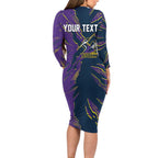 Personalized Melbourne Storm Long Sleeve Bodycon Dress Dynamic Lightning Mascot Rugby Australia