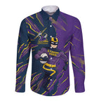 Personalized Melbourne Storm Long Sleeve Button Shirt Dynamic Lightning Mascot Rugby Australia