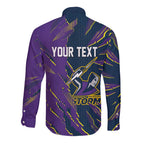 Personalized Melbourne Storm Long Sleeve Button Shirt Dynamic Lightning Mascot Rugby Australia