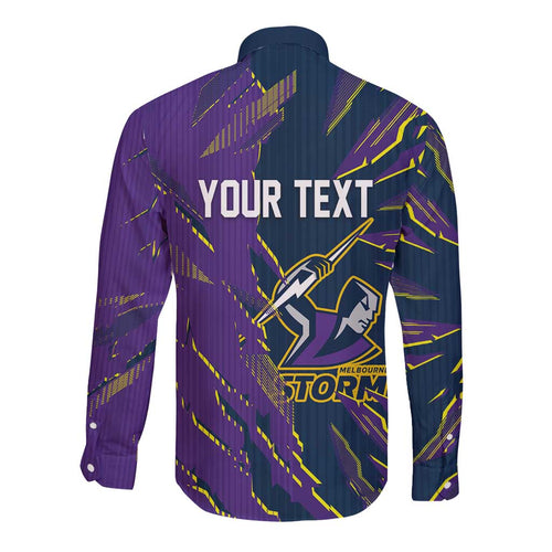 Personalized Melbourne Storm Long Sleeve Button Shirt Dynamic Lightning Mascot Rugby Australia