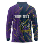 Personalized Melbourne Storm Long Sleeve Polo Shirt Dynamic Lightning Mascot Rugby Australia